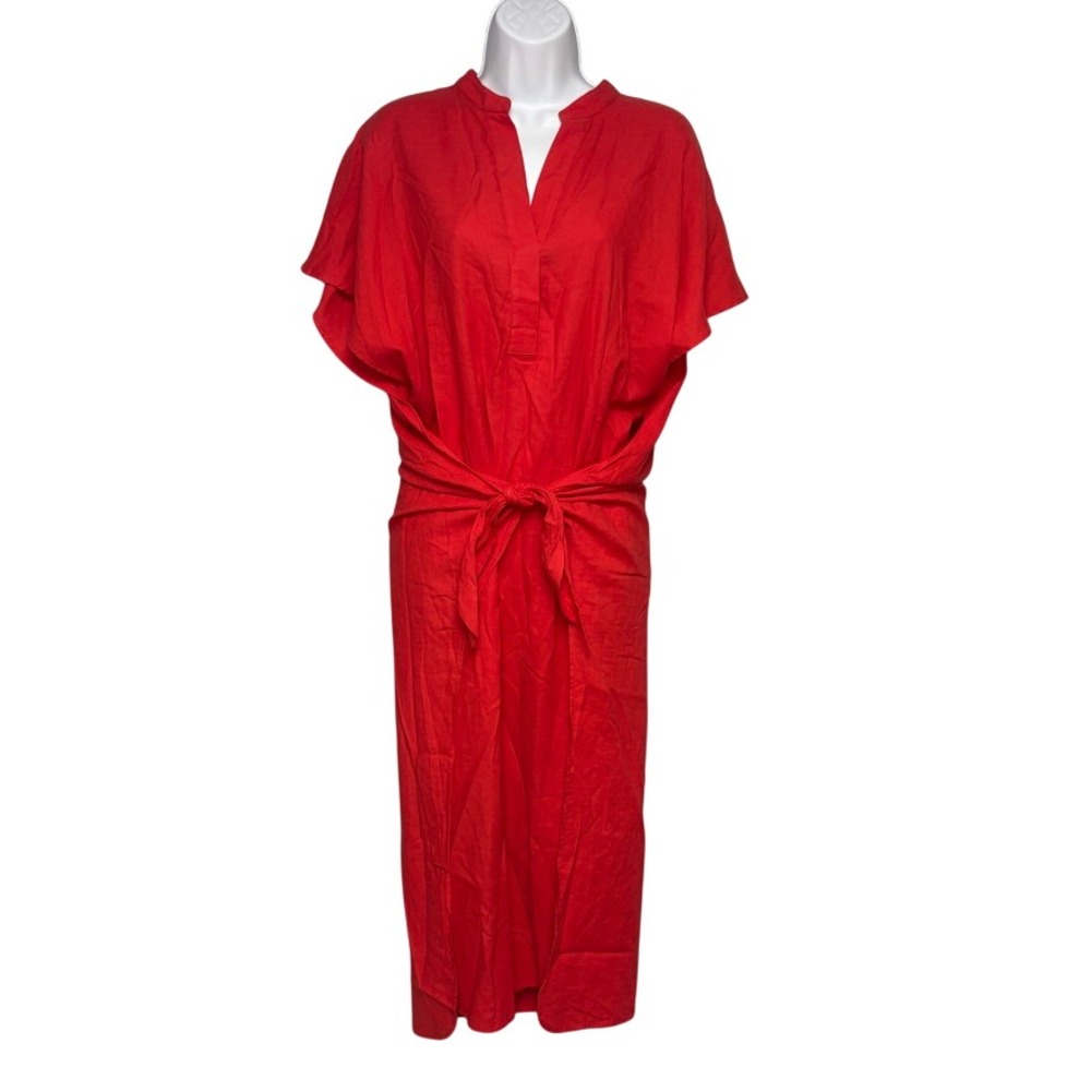 Vince Tie Front Red Lightweight Cotton Beach Cover-Up Resortwear Midi Dress Sz S